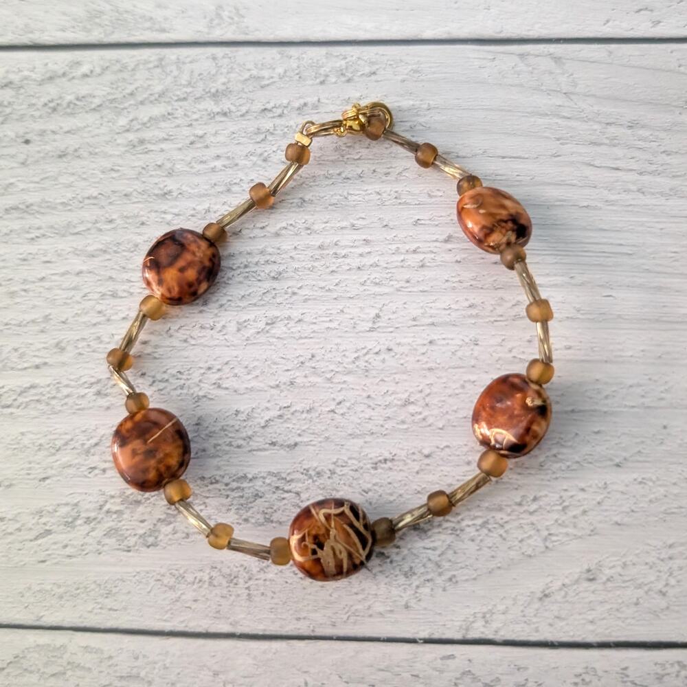Vintage Clasp Bracelet Golden Tones and Orange-ish Tones